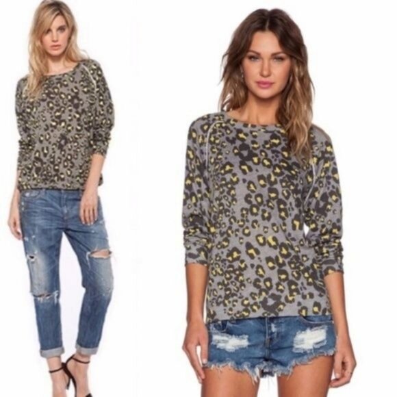 Nation LTD Jillian Leopard Cheetah Sweater Raglan - Picture 1 of 7